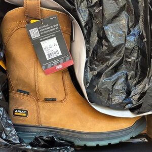 Ariat Tan Leather turbo pull-on H20 carbon toe work boots NWT